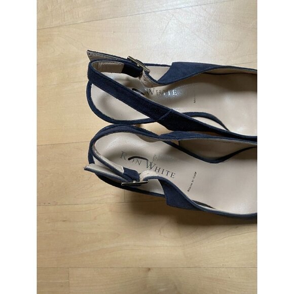 Ron White "Brooks" peep toe slingback heel Brand NEW suede navy blue Italy - Picture 5 of 9
